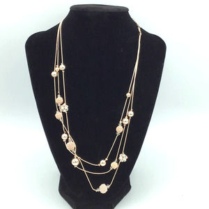 Metal Rose Gold‎ 3 Strand Rhinestone Necklace